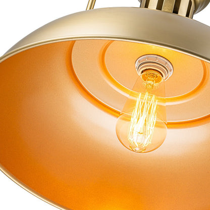 Leopold metal dome pendant light – gold interior and bulb close-up