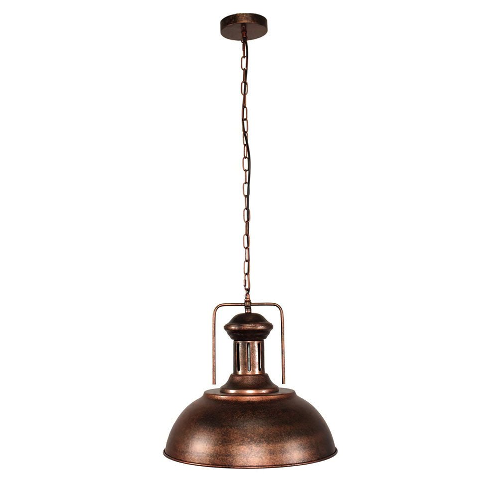 Leopold metal dome pendant light – in rustic copper on white