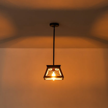 Horatio square cage pendant light – lit in a dark room