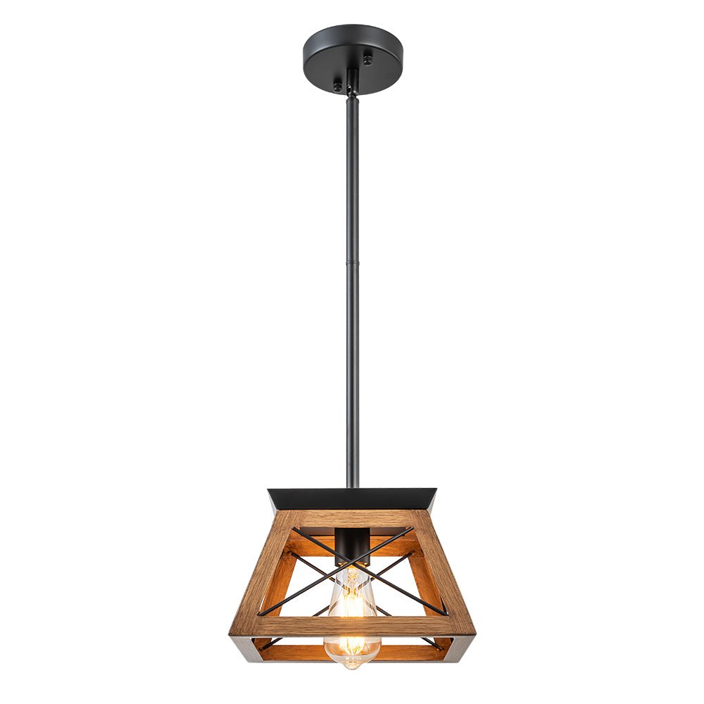 Horatio square cage pendant light – brown on white, side view