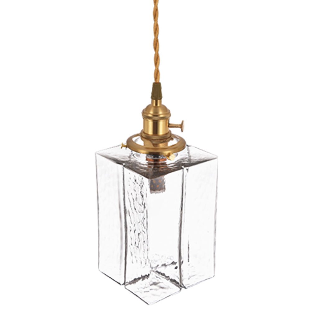 Odette square rippled glass pendant – clear cube shade on white