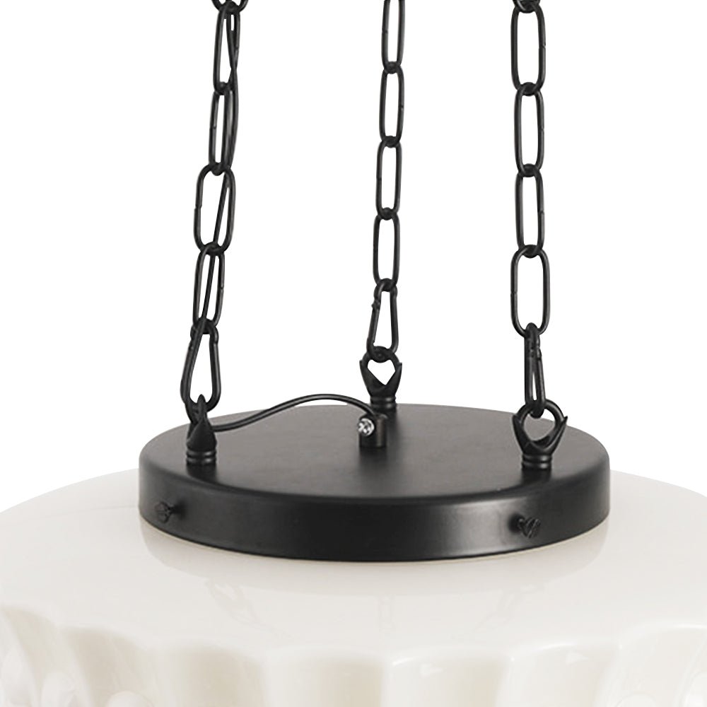 Adrian schoolhouse pendant – black chains and ring close-up