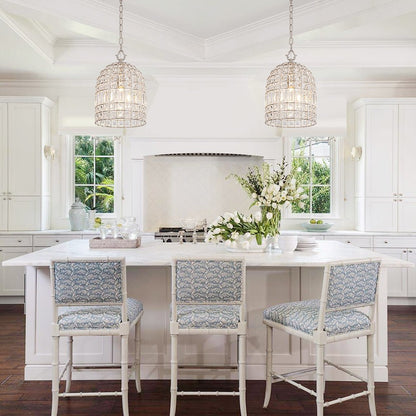 Cordelia birdcage pendant – two over a white kitchen island
